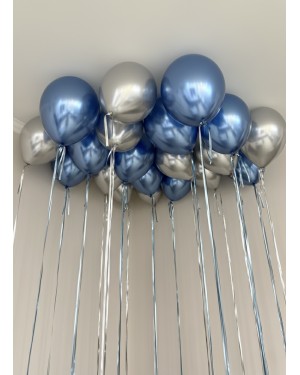 Воздушные шары хром синие и серебро на дождике 20 шаров