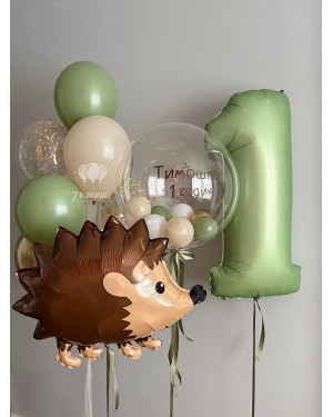 Большой набор шаров на годик с ёжиком и баблс