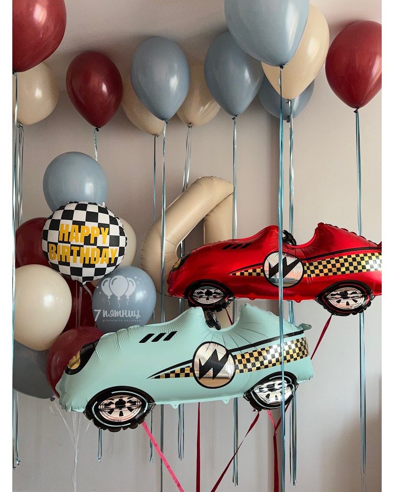 Большой набор шаров с машинками и цифрой для мальчика