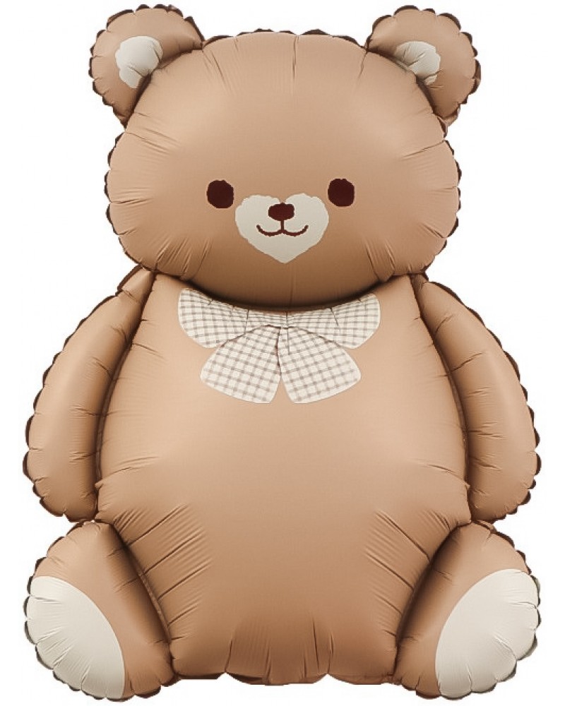 Шар Фигура, Мишка с бантом, Коричневый, Сатин (35''/89 см)