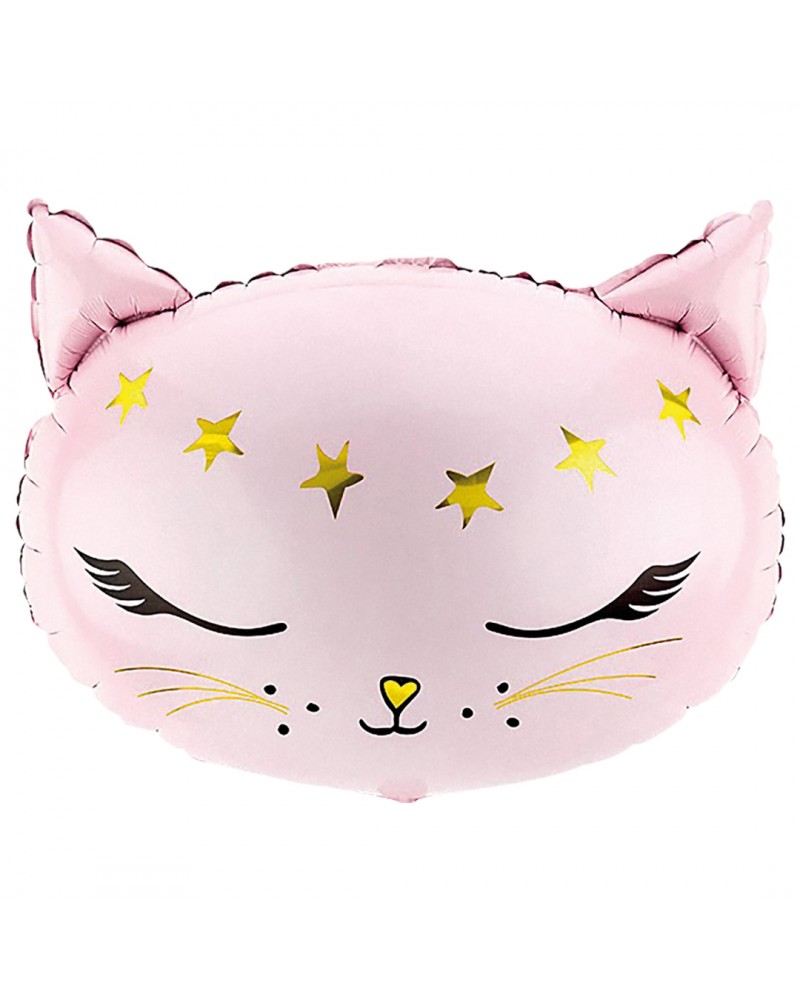 Шар (19''/48 см) Фигура, Голова, Волшебный котенок, Розовый