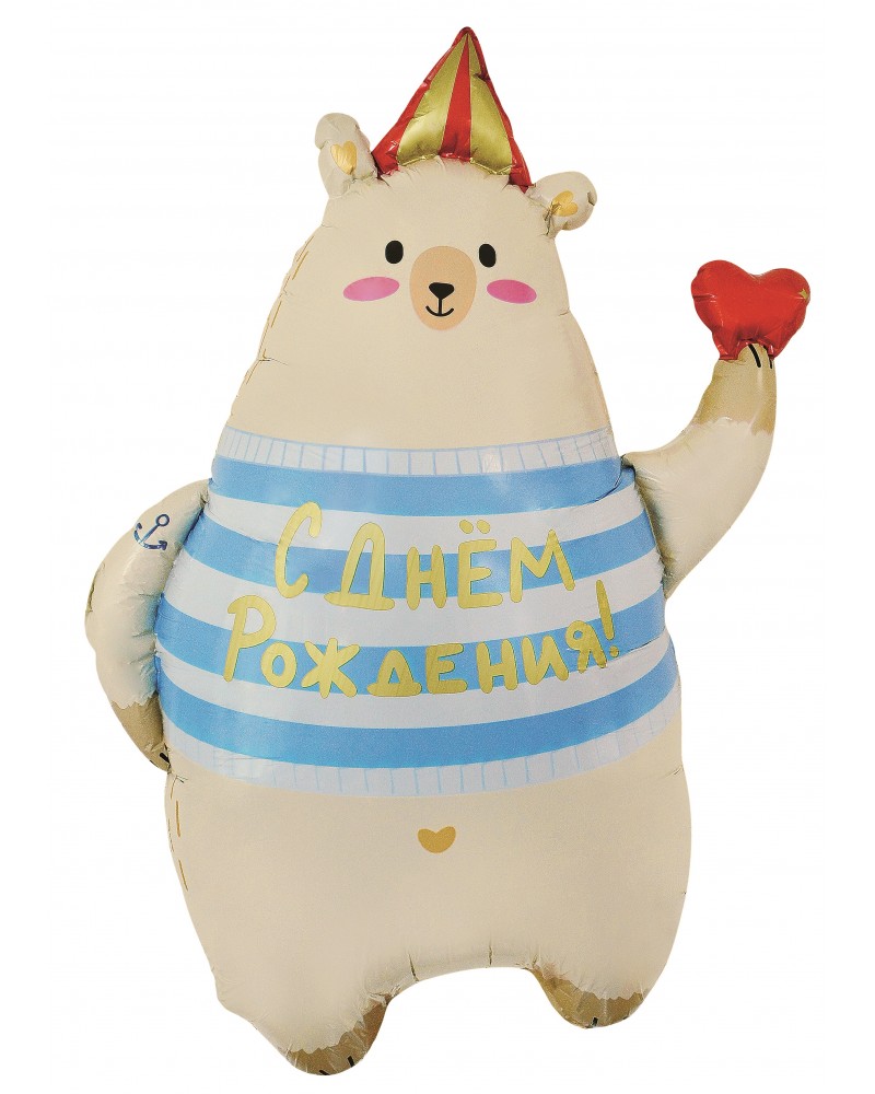 Шар (31''/79 см) Фигура, Мишка с сердечком, Сатин