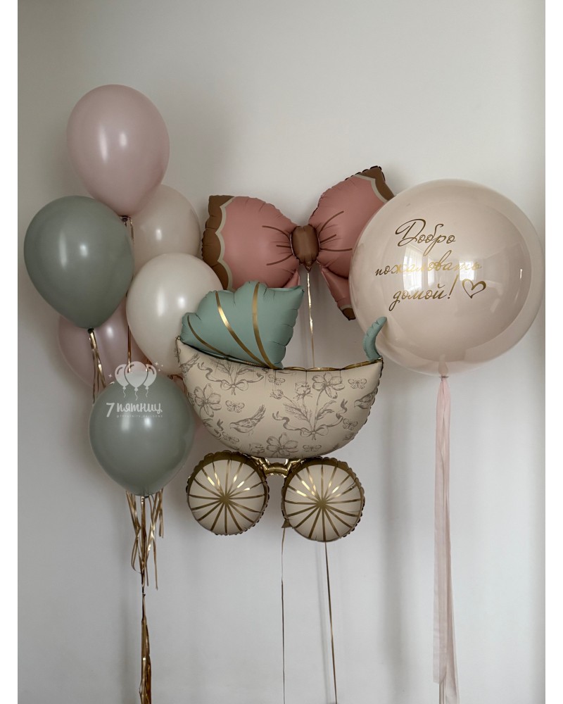 Шабор шаров с коляской ретро на выписку