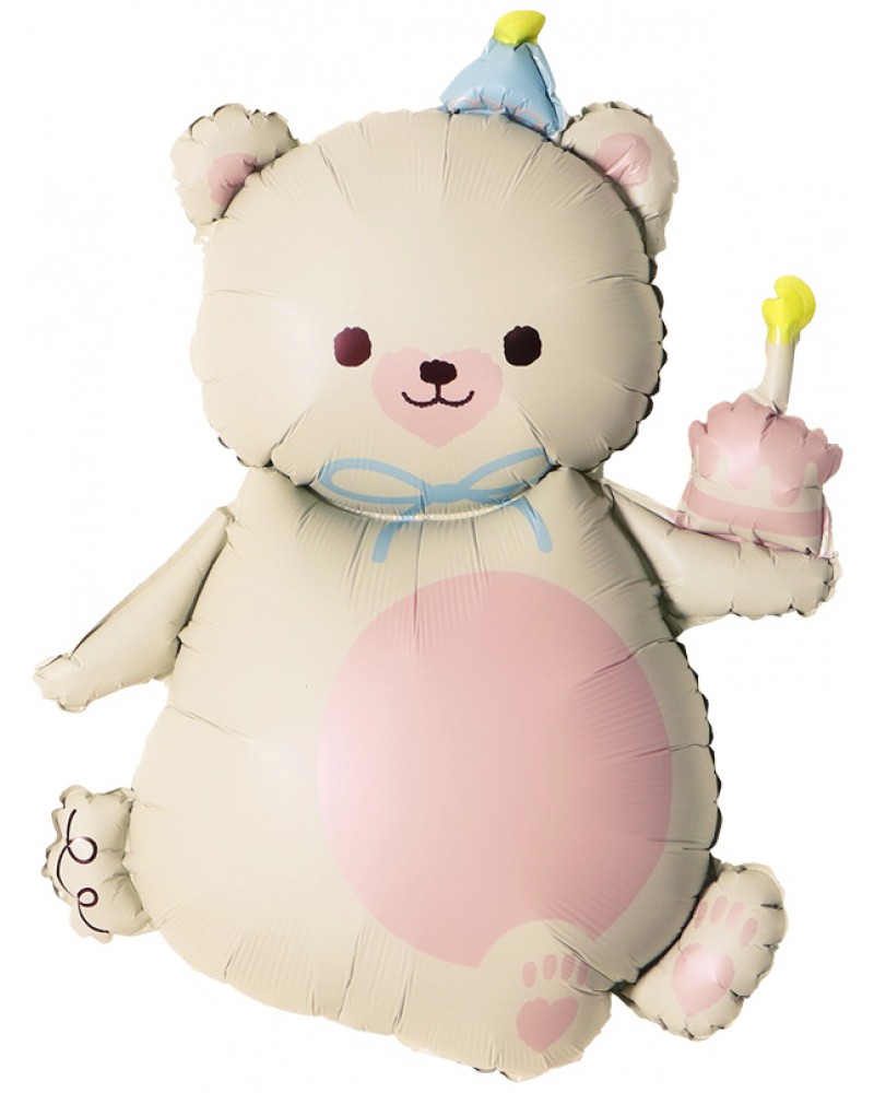 Шар Фигура, Мишка с кексиком, Кремовый, Сатин (39''/99 см)