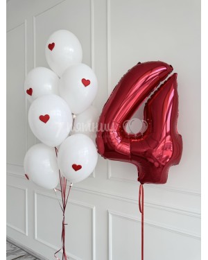 Набор шаров с сердечками и цифрой