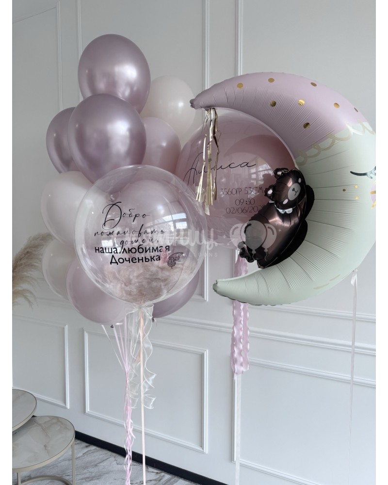 Набор шаров С мишкой на луне для девочки