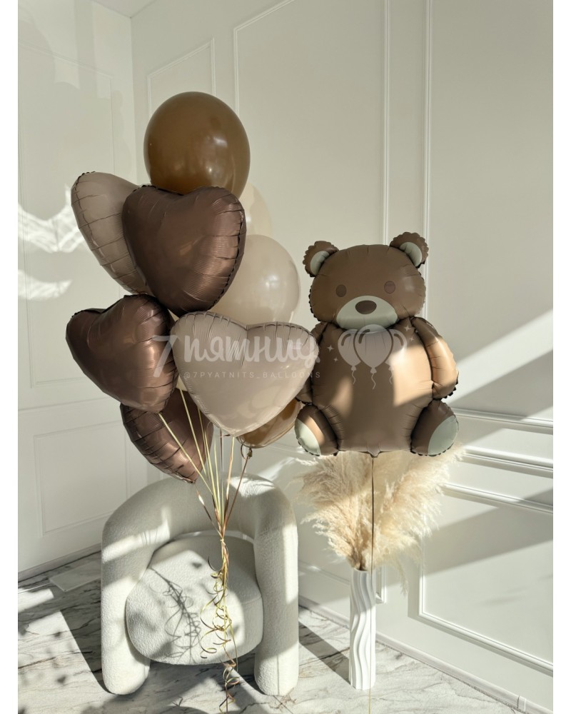 Набор шаров Мишка и сердечки