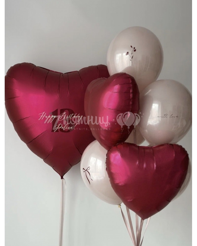 Большое сердце и фонтан шаров  для девушки