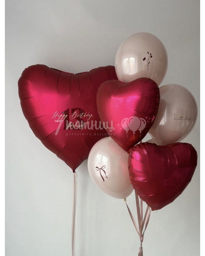 Большое сердце и фонтан шаров  для девушки