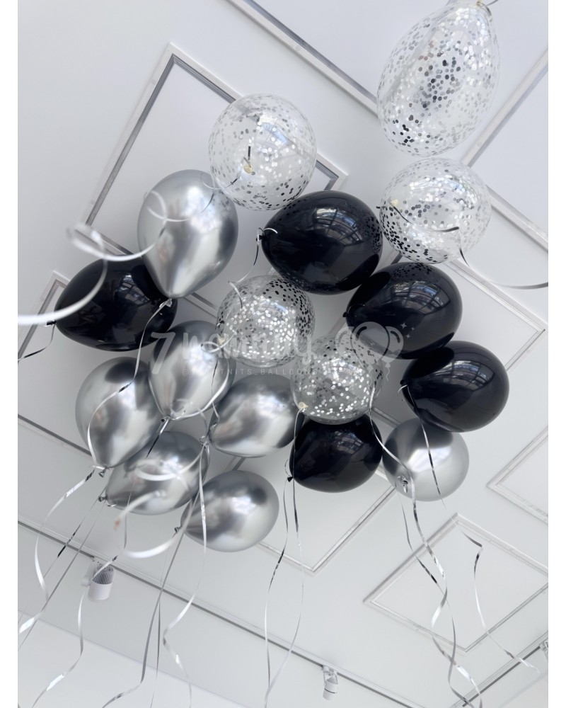 Шары под потолок серебро и черный