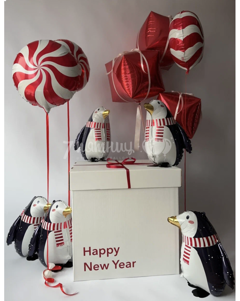 Новогодний набор шаров Пингвины в коробке