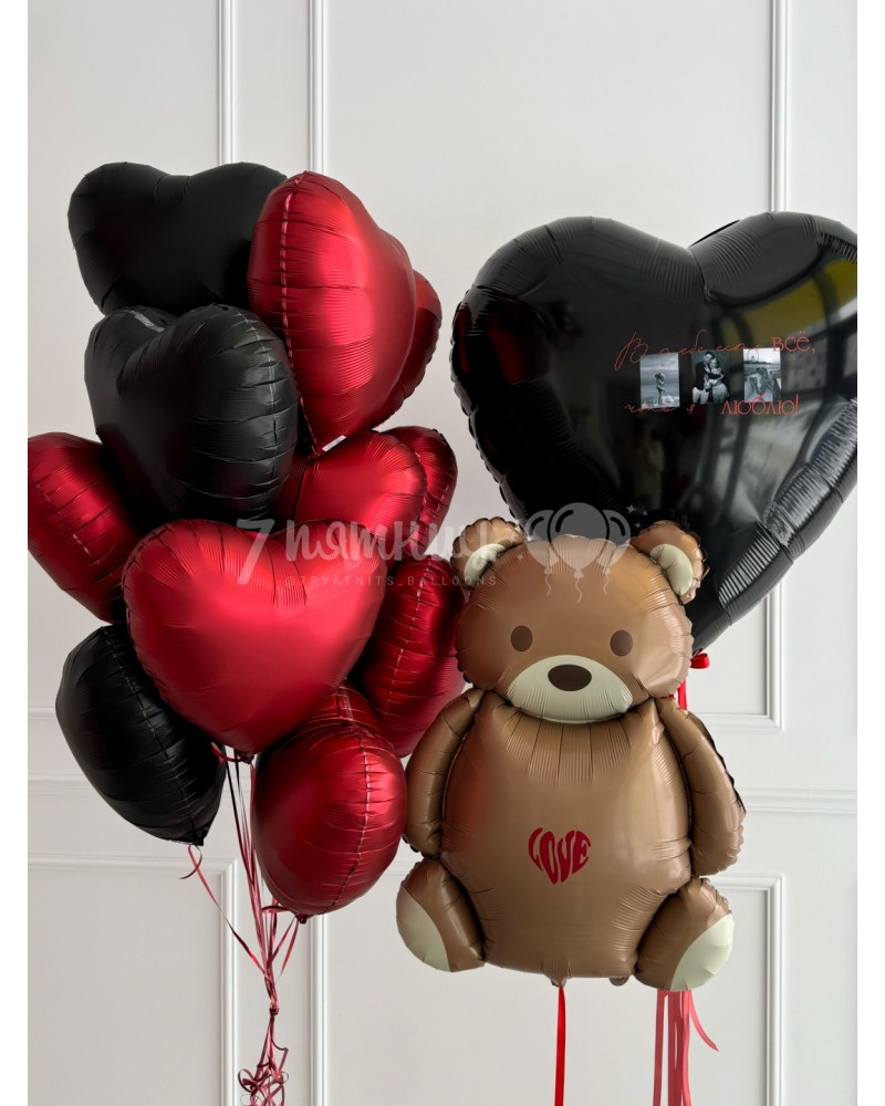 Набор фольгированных сердец с мишкой для любимого