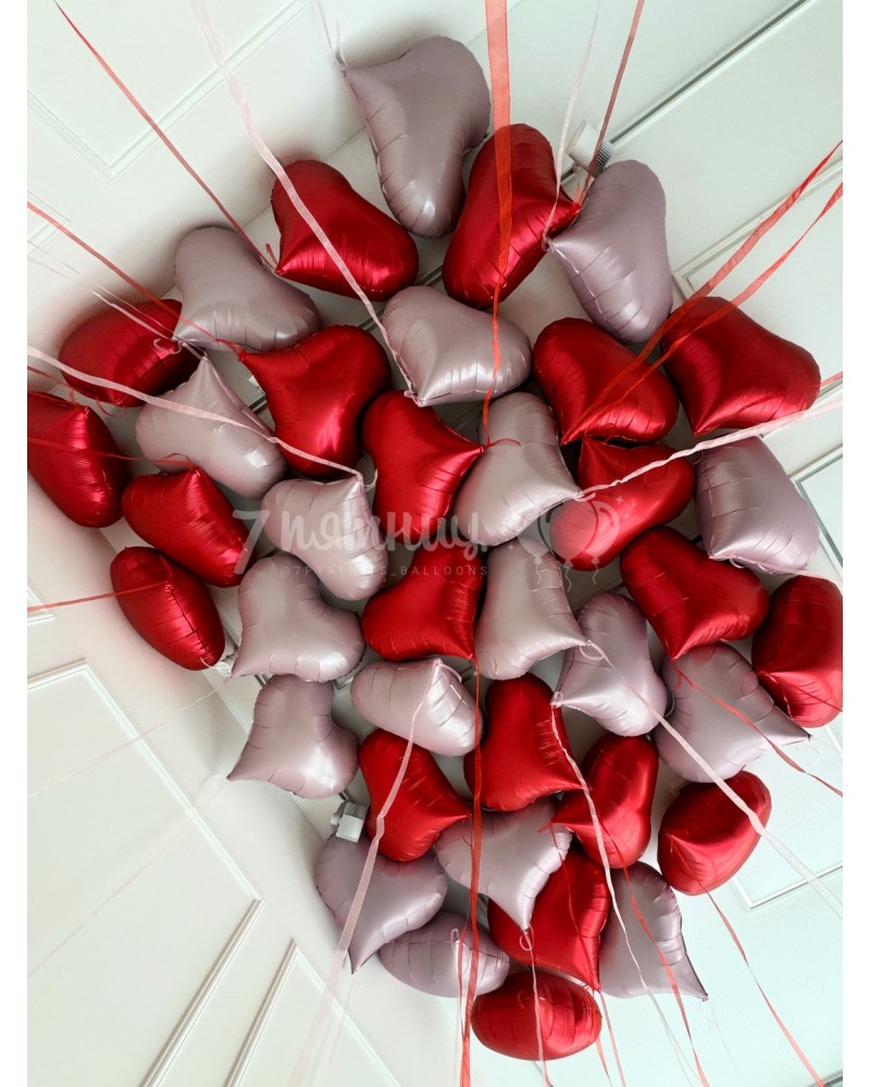 Фольгированные сердца Амур розовые и красные