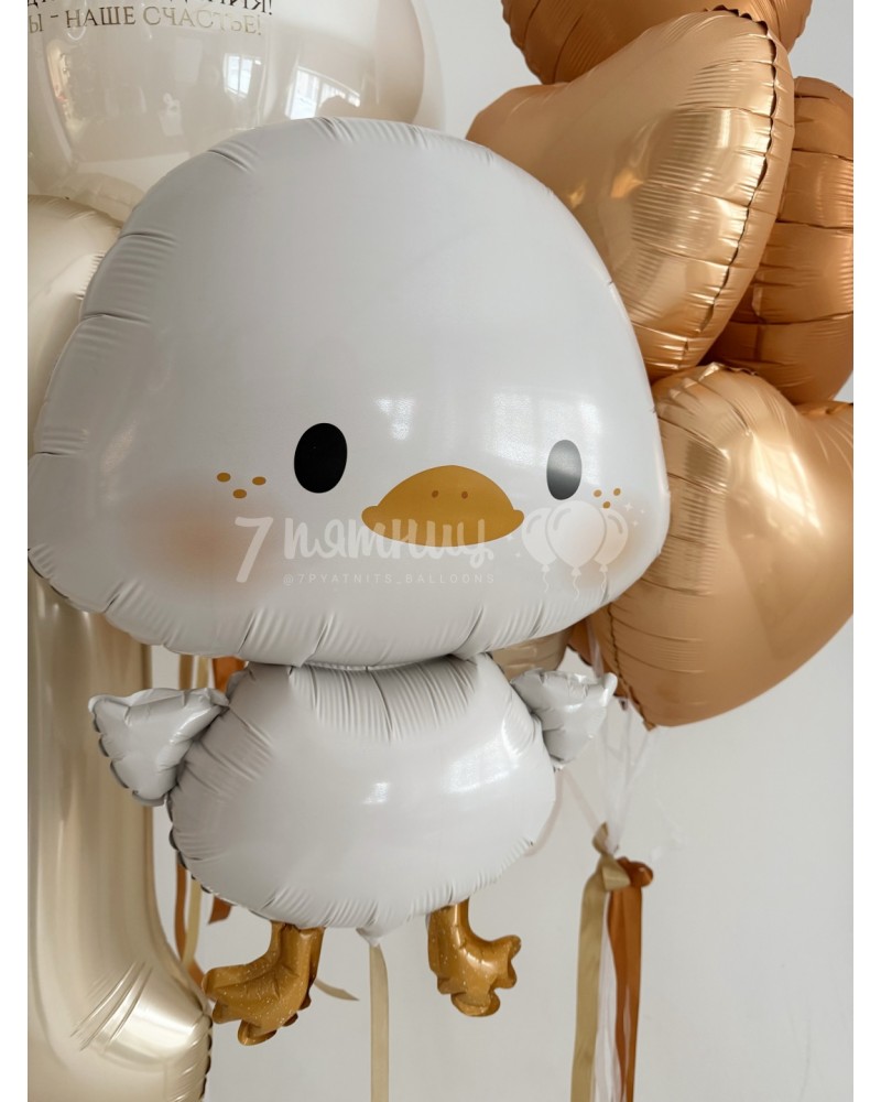 Шары на годик с цифрой и милым гусенком