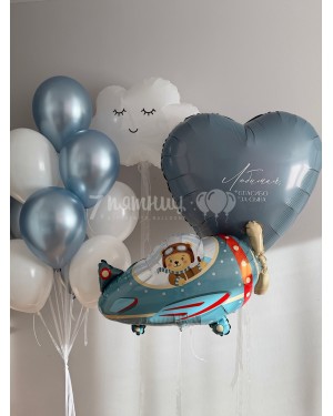 Воздушные шары на выписку с самолетиком
