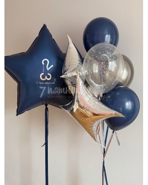 Воздушные шары для мужчины в строго стиле синие и серебро