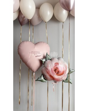 Шары для девушки на дождике с розой и сердцем