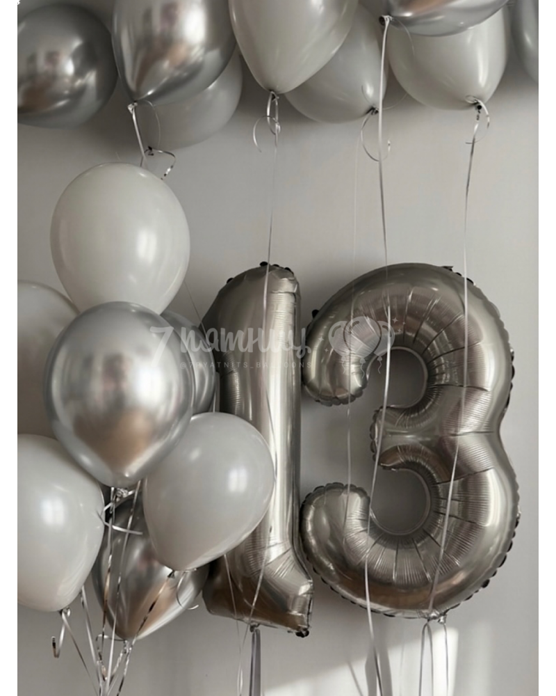 Воздушные шары Лунное серебро с цифрами