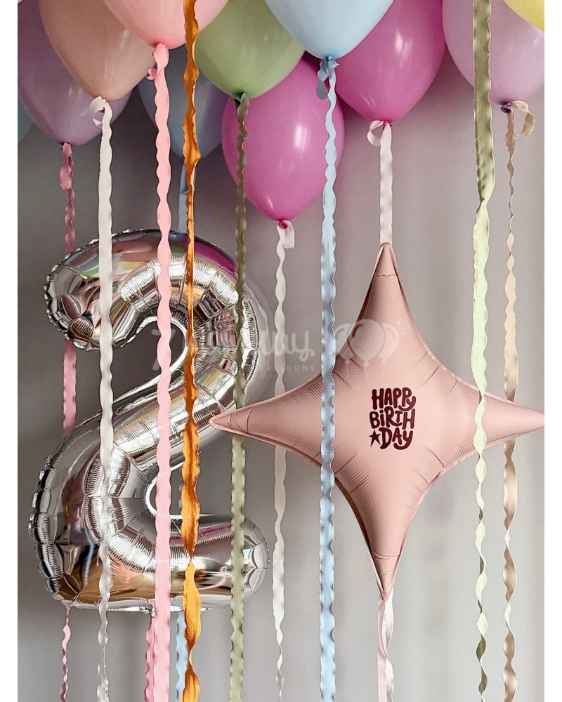 Набор шаров на волнистых лентах с цифрой и фигуркой