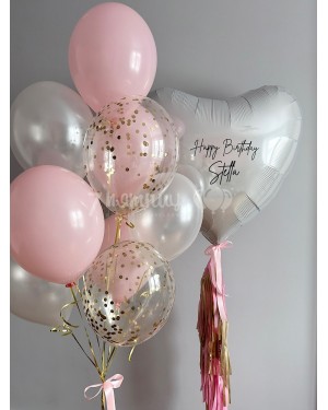 Фонтан шаров для девушки с большим сердцем с надписью