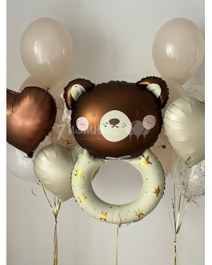 Шары бежевые м коричневые с погремушкой на выписку