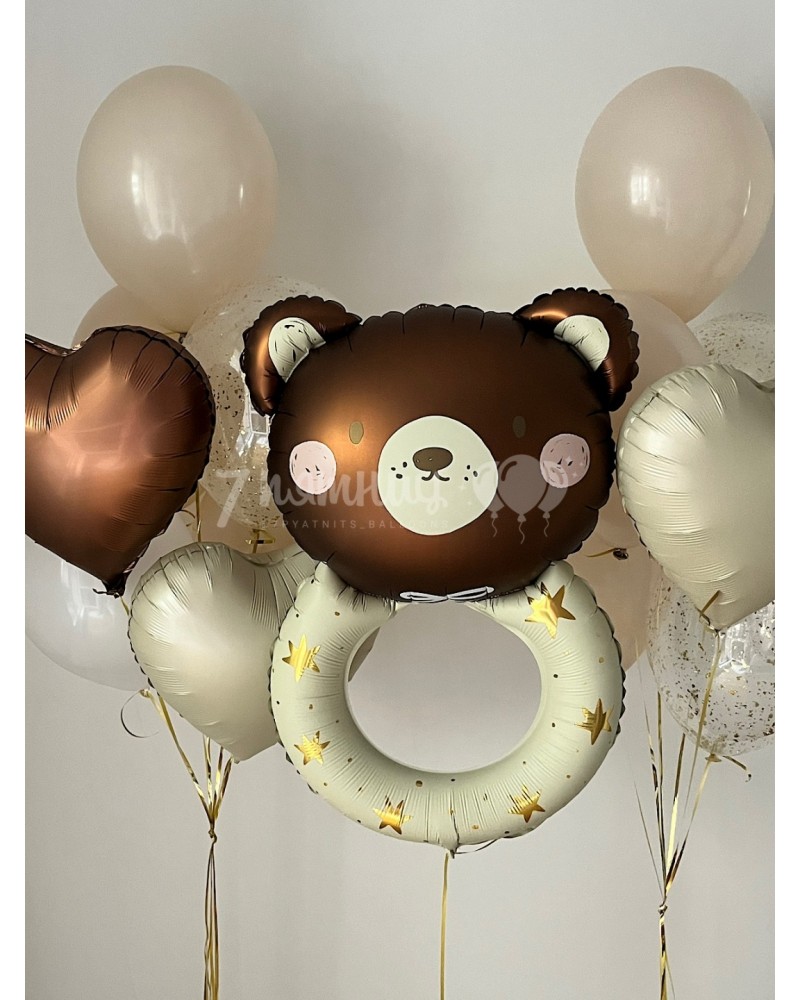 Шары бежевые м коричневые с погремушкой на выписку