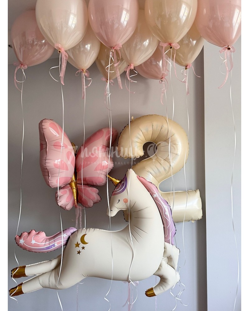 Розовые шары с Единорогом и Бабочкой