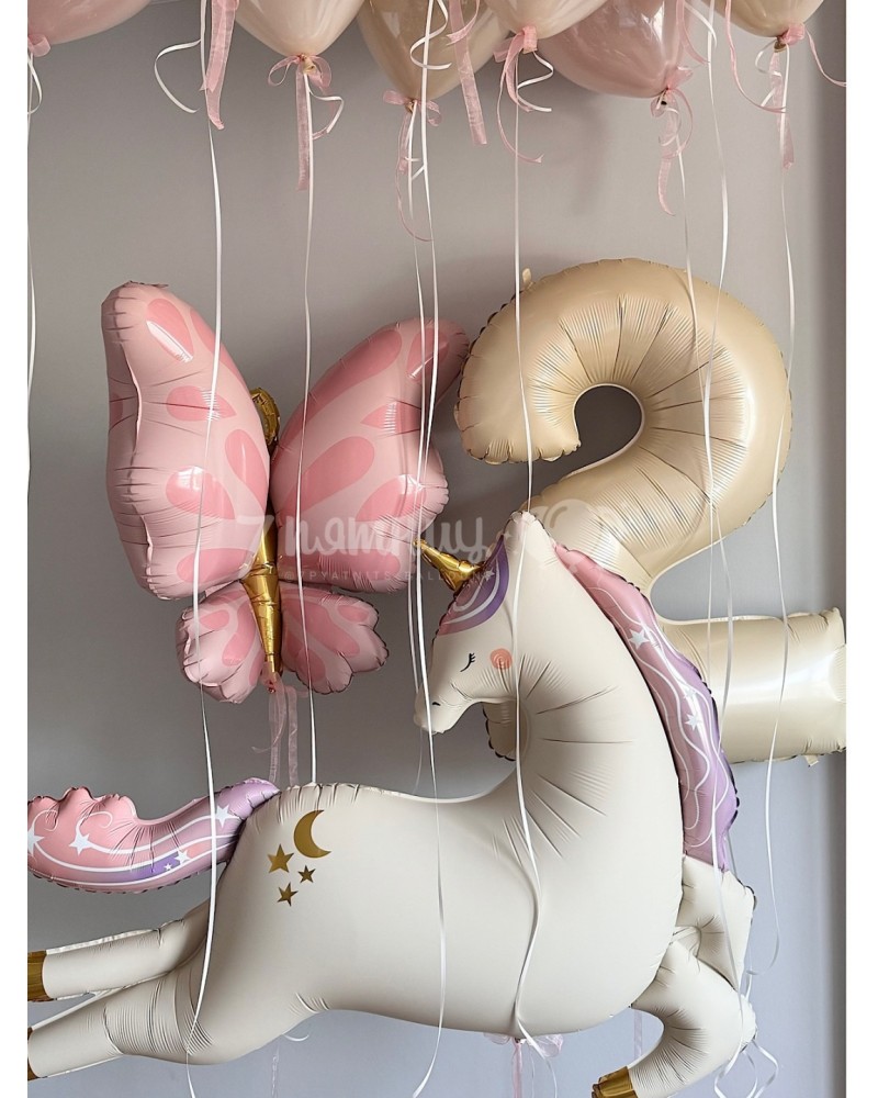 Розовые шары с Единорогом и Бабочкой