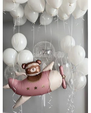 Шары белые на выписку с самолетиком