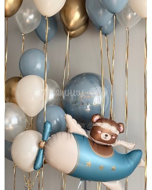 Большой набор на выписку для мальчика с мишкой в самолетике