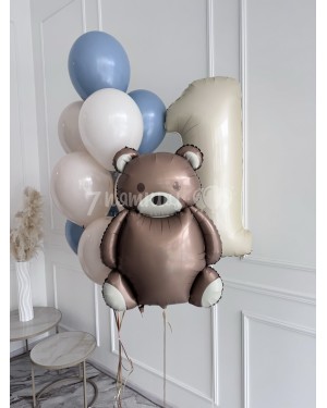 Набор шаров с мишкой и цифрой на годик