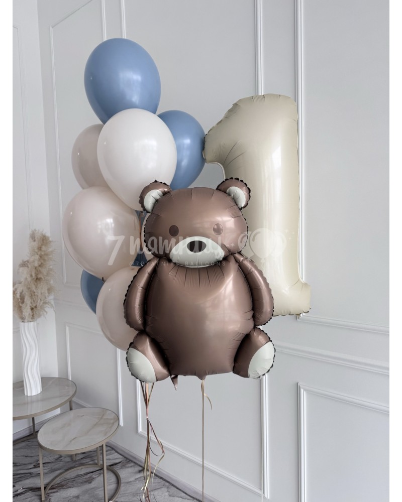 Набор шаров с мишкой и цифрой на годик