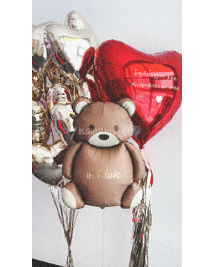 Большой набор шаров для девочки с мишкой и сердцем