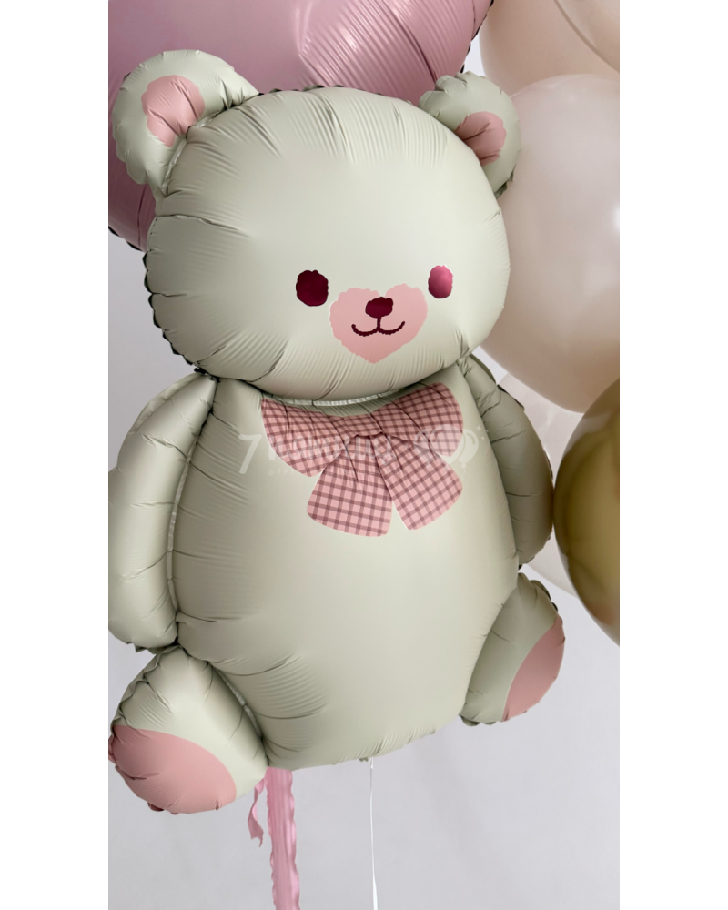 Нежный набор шаров на выписку девочки с мишкой
