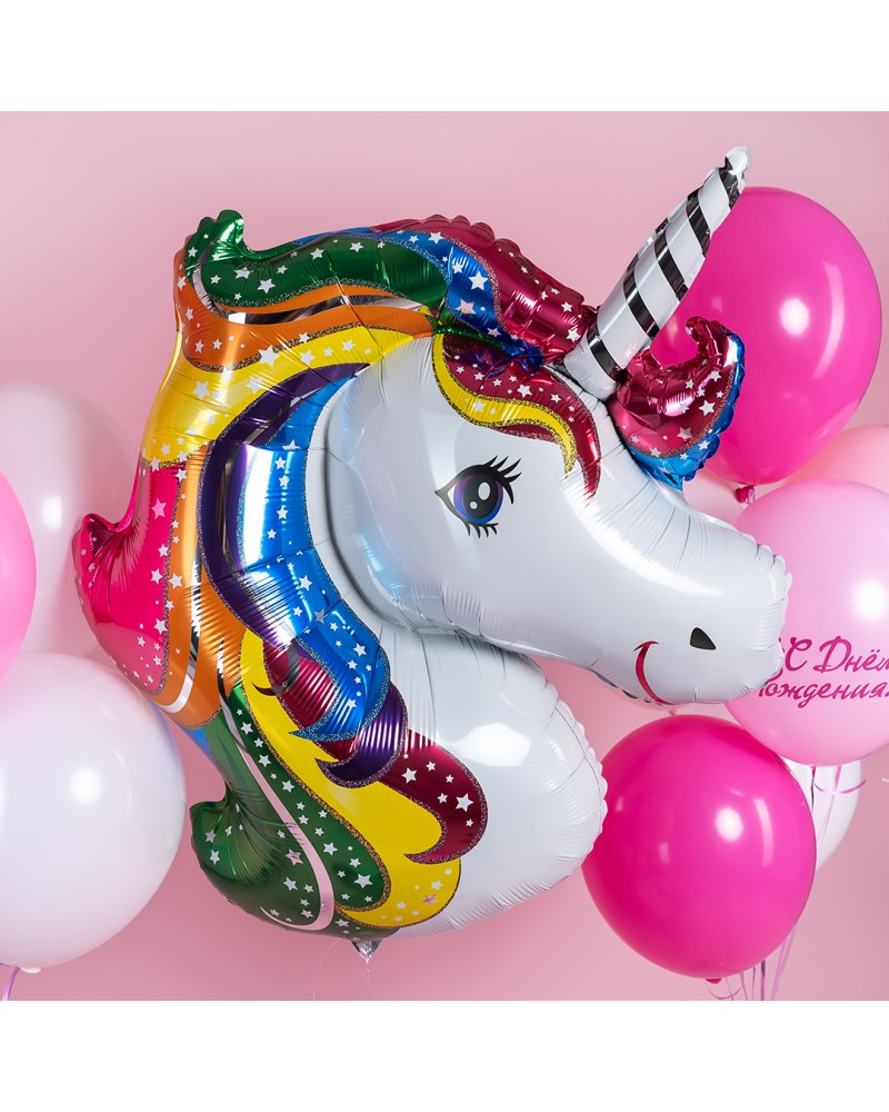 Шар (41''/104 см) Фигура, Голова, Радужный Единорог