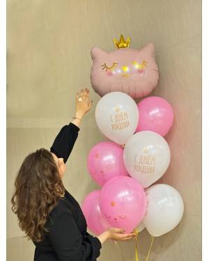 Шар (29''/74 см) Фигура, Котенок Принцесса, Розовый