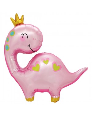 Шар (37''/94 см) Фигура, Динозаврик Принцесса, Розовый