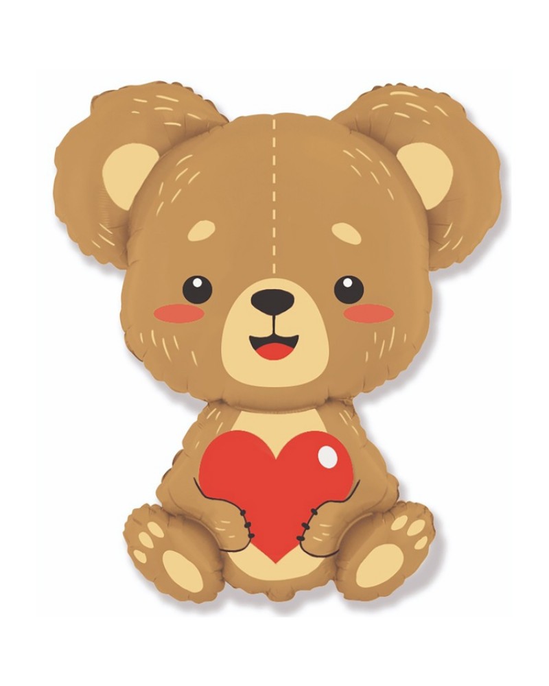 Шар (33''/84 см) Фигура, Плюшевый мишка с сердцем