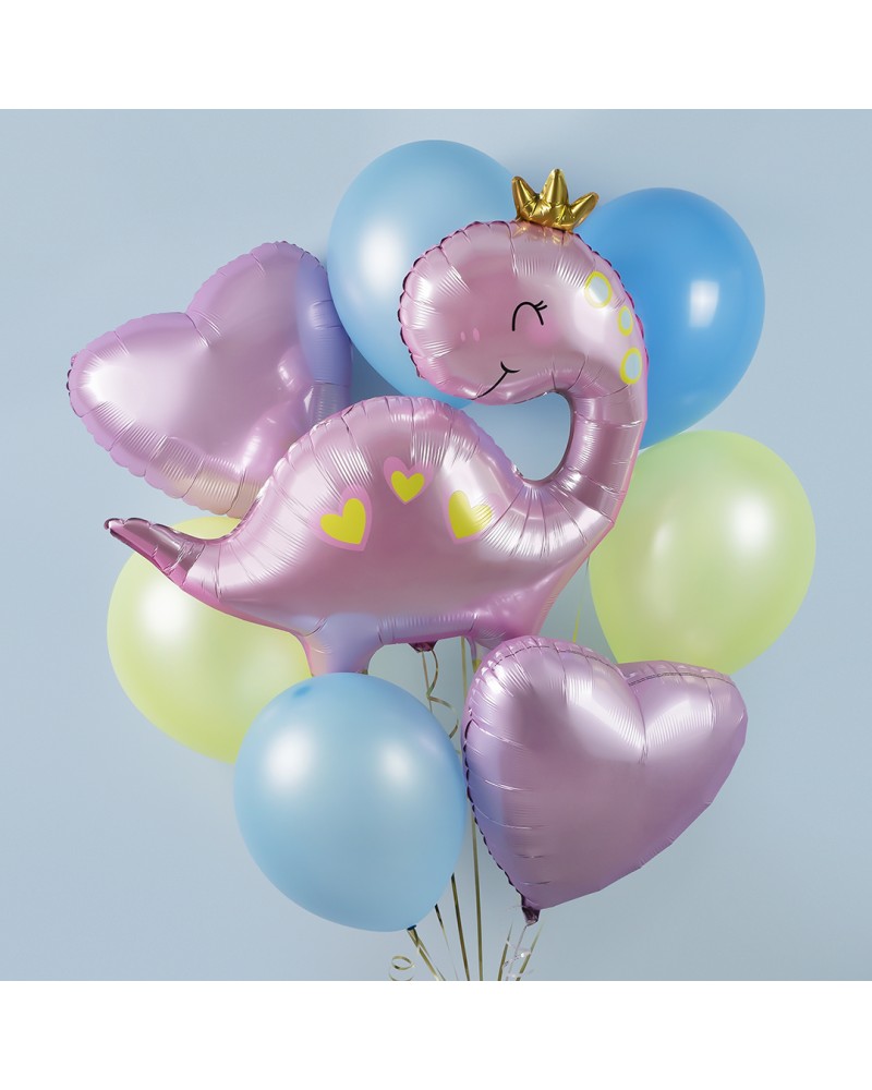 Шар (37''/94 см) Фигура, Динозаврик Принцесса, Розовый