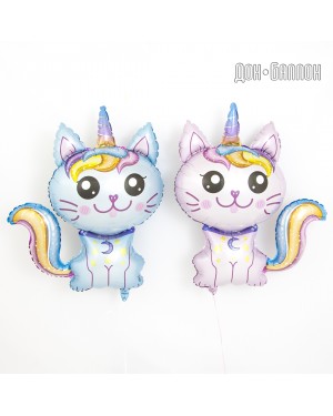 Шар (35''/89 см) Фигура, Котенок Единорог, Голубой