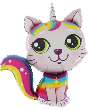 Шар (38''/97 см) Фигура, Котенок Единорог, Розовый/Голубой