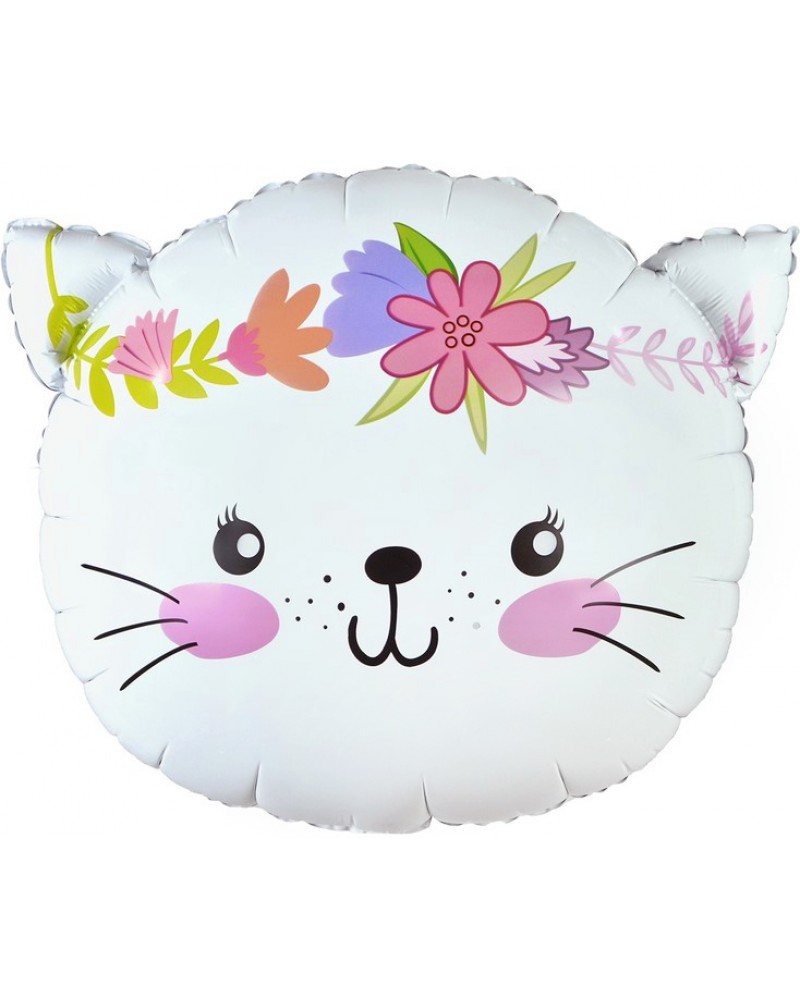 Шар (23''/58 см) Фигура, Котенок в цветах, Белый