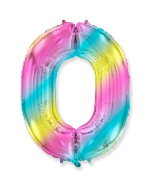 Шар (40''/102 см) Цифра, 0, Радуга Металлик