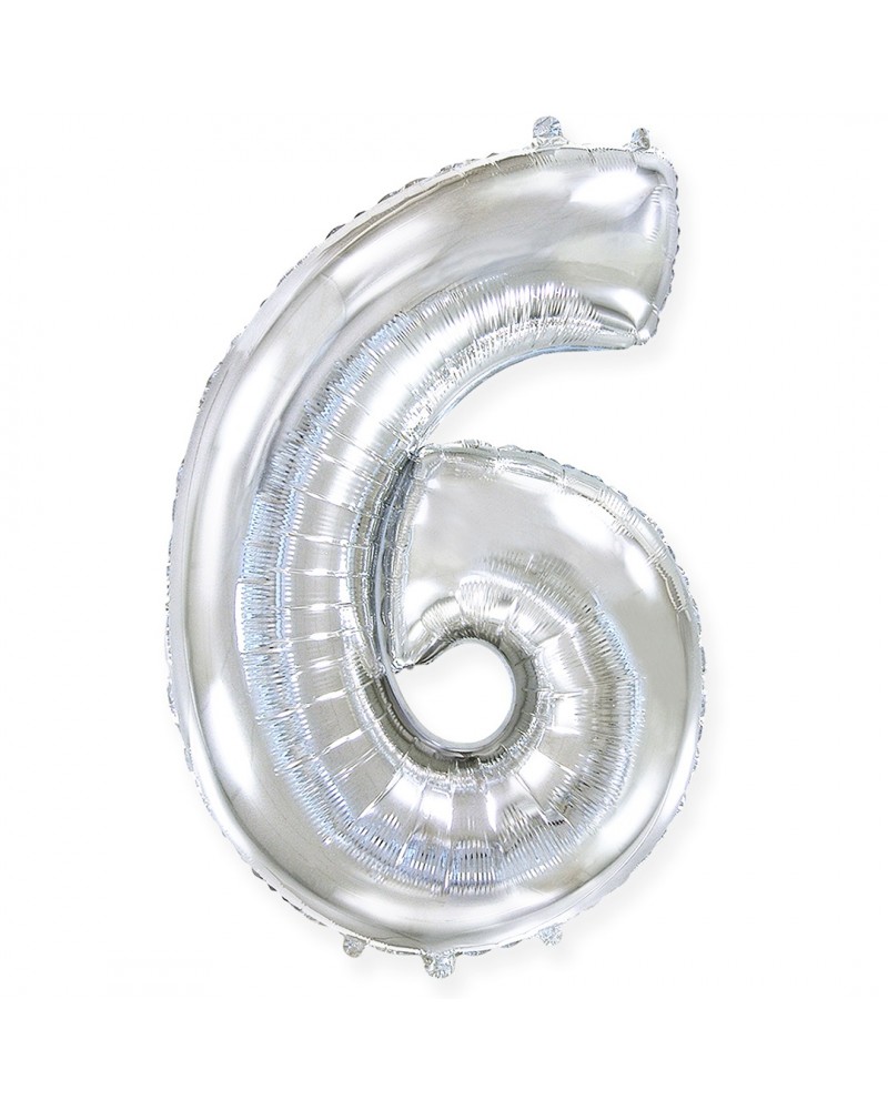 Шар (40''/102 см) Цифра, 6, Серебро