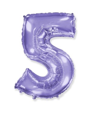 Шар (40''/102 см) Цифра, 5, Сиреневый