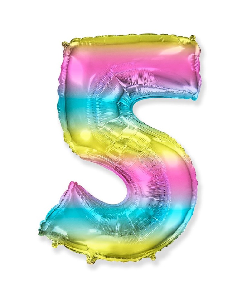 Шар (40''/102 см) Цифра, 5, Радуга Металлик