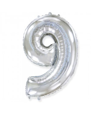 Шар (40''/102 см) Цифра, 9, Серебро