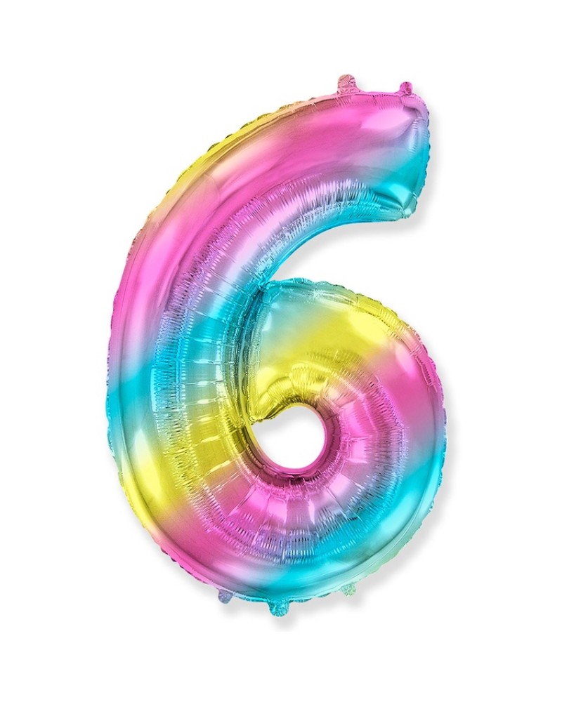 Шар (40''/102 см) Цифра, 6, Радуга Металлик