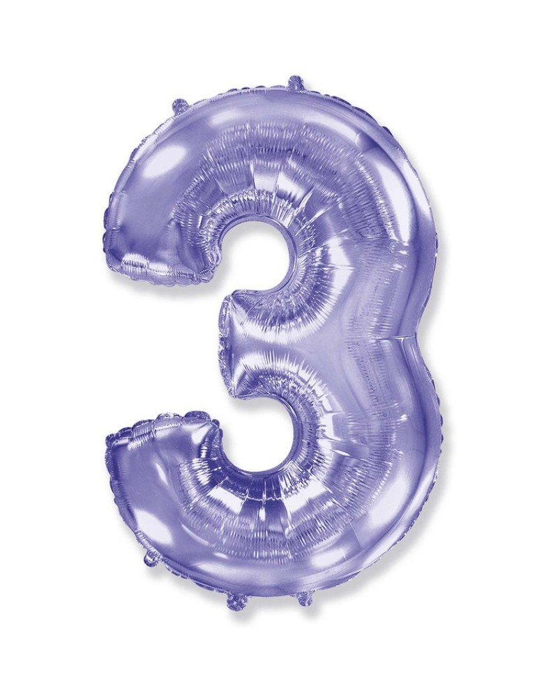 Шар (40''/102 см) Цифра, 3, Сиреневый
