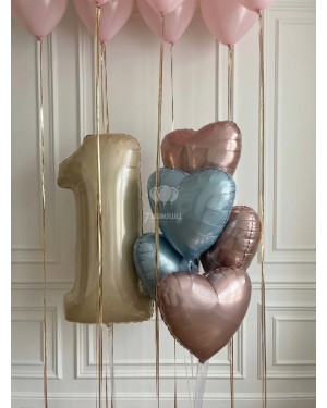 Набор шаров с цифрой и фольгированными сердцами